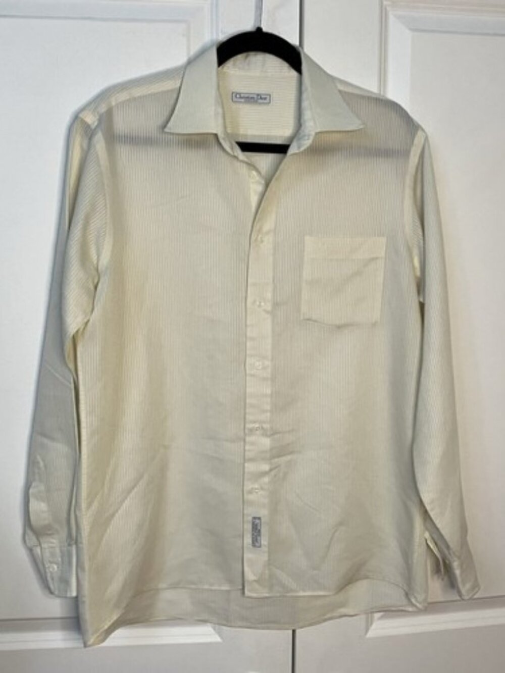 Vintage Christian Dior Chemises Pinstripe Shirt Mens Q.V.V Off White Button Up